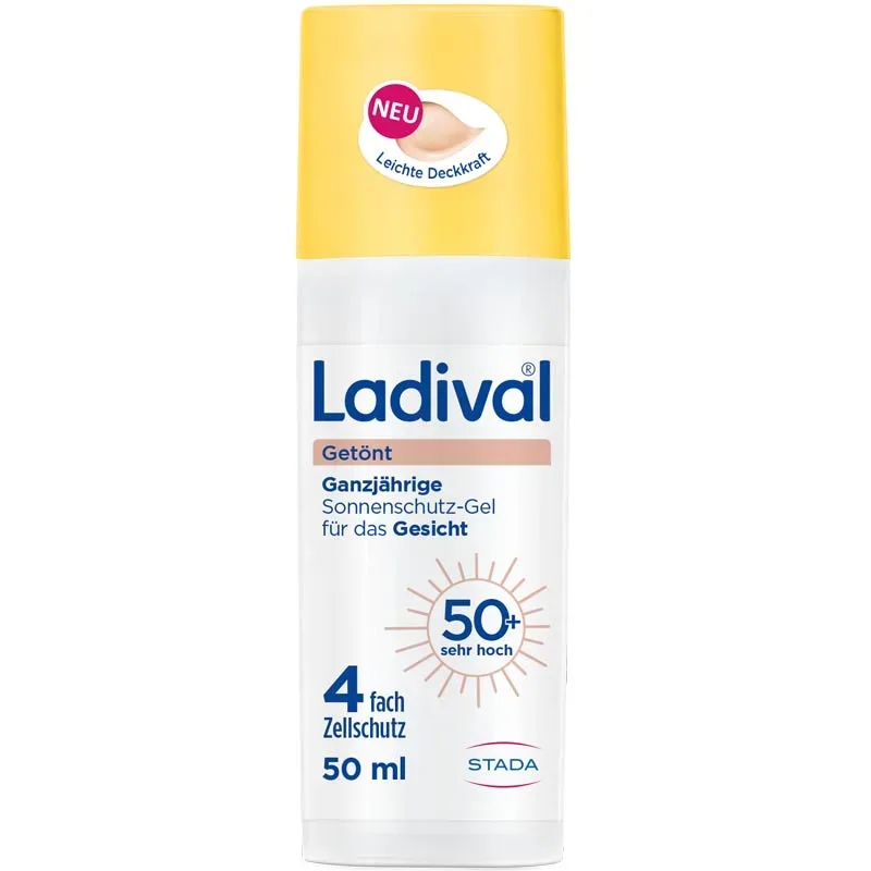 Ladival Getönt Sonnenschutz-Gel Gesicht LSF 50+: Sonnencreme, tönende BB Cream für ein ebenmäßiges Hautbild, 24h Feuchtigkeit mit Hyaluronsäure & Glycerin, getönte Tagescreme mit leichter Deckkraft 50ml