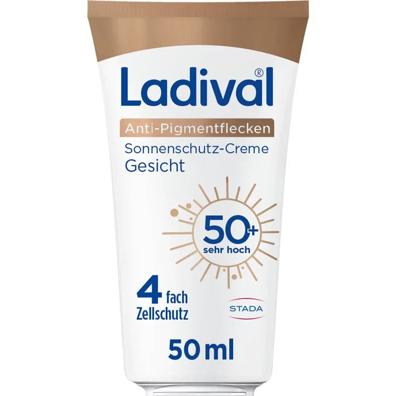 Ladival Anti-Pigmentflecken Sonnenschutz-Creme Gesicht LSF 50+: Sonnencreme beugt Pigmentflecken vor mit Niacinamid & Vitamin E, mit 4-fach Zellschutz, 50ml