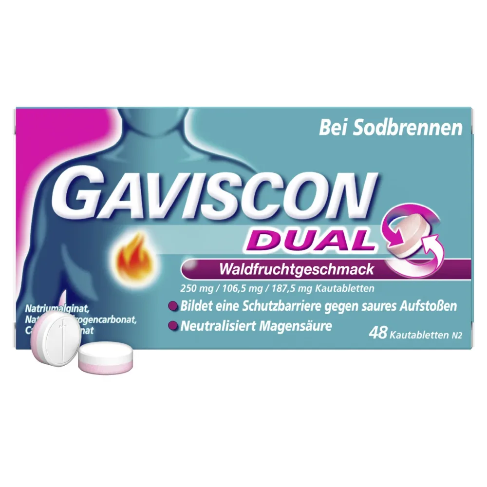 GAVISCON DUAL Waldfruchtgeschmack - Bei Sodbrennen 48 St Kautabletten