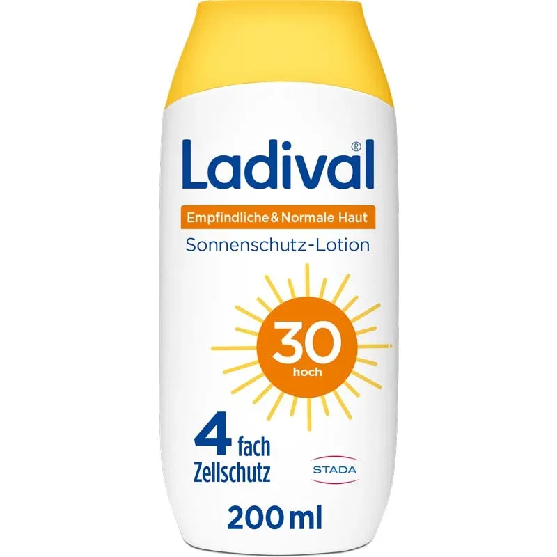 Ladvial Empfindliche & Normale Haut Sonnenschutz-Lotion LSF 30: Sonnencreme für den Körper, spendet Feuchtigkeit, wasserfest, mit 4-fach Zellschutz, 200ml