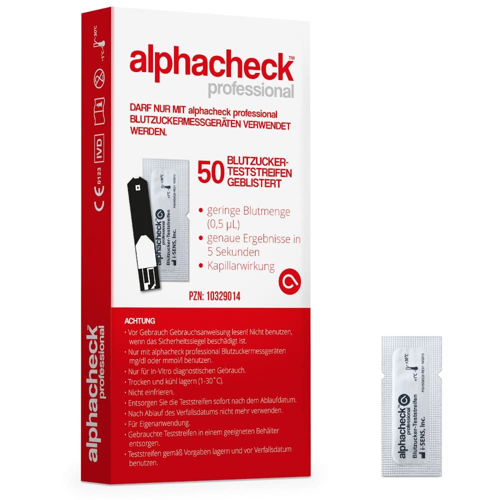 ALPHACHECK professional Blutzuckerteststr.geblist. 50 St Teststreifen