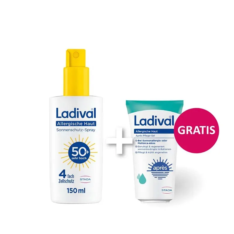 Ladival Allergische Haut Sonnenschutz-Spray LSF 50+: Sonnencreme für den Körper bei Sonnenallergie und Mallorca-Akne, wasserfest, mit 4-fach Zellschutz, 150ml