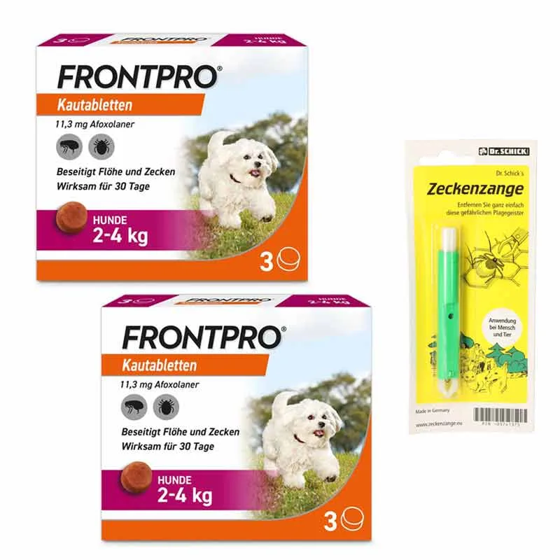 2x FRONTPRO Hunde 2-4 kg + Zeckenzange Set 1 St Sparset