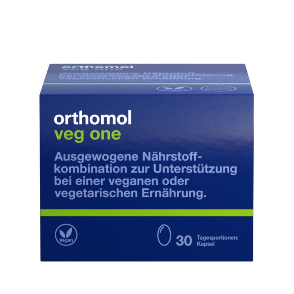 orthomol veg one - unterstützt bei veganer oder vegetarischer Ernährung - mit Vitamin D, Omega-3-Fettsäure und Eisen - Kapseln