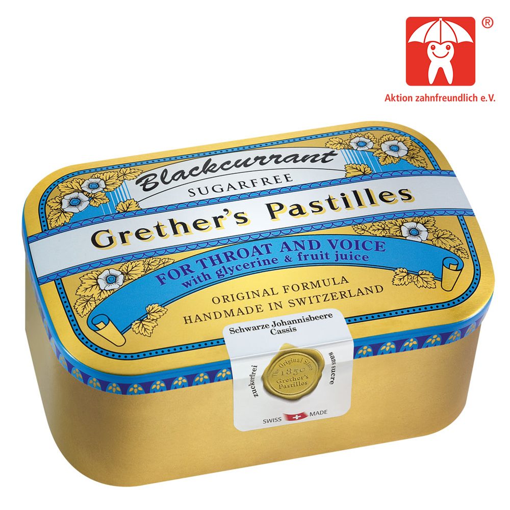 Grether´s Pastilles Blackcurrant SILBER FÜR HALS & STIMME zuckerfrei 440 g Pastillen