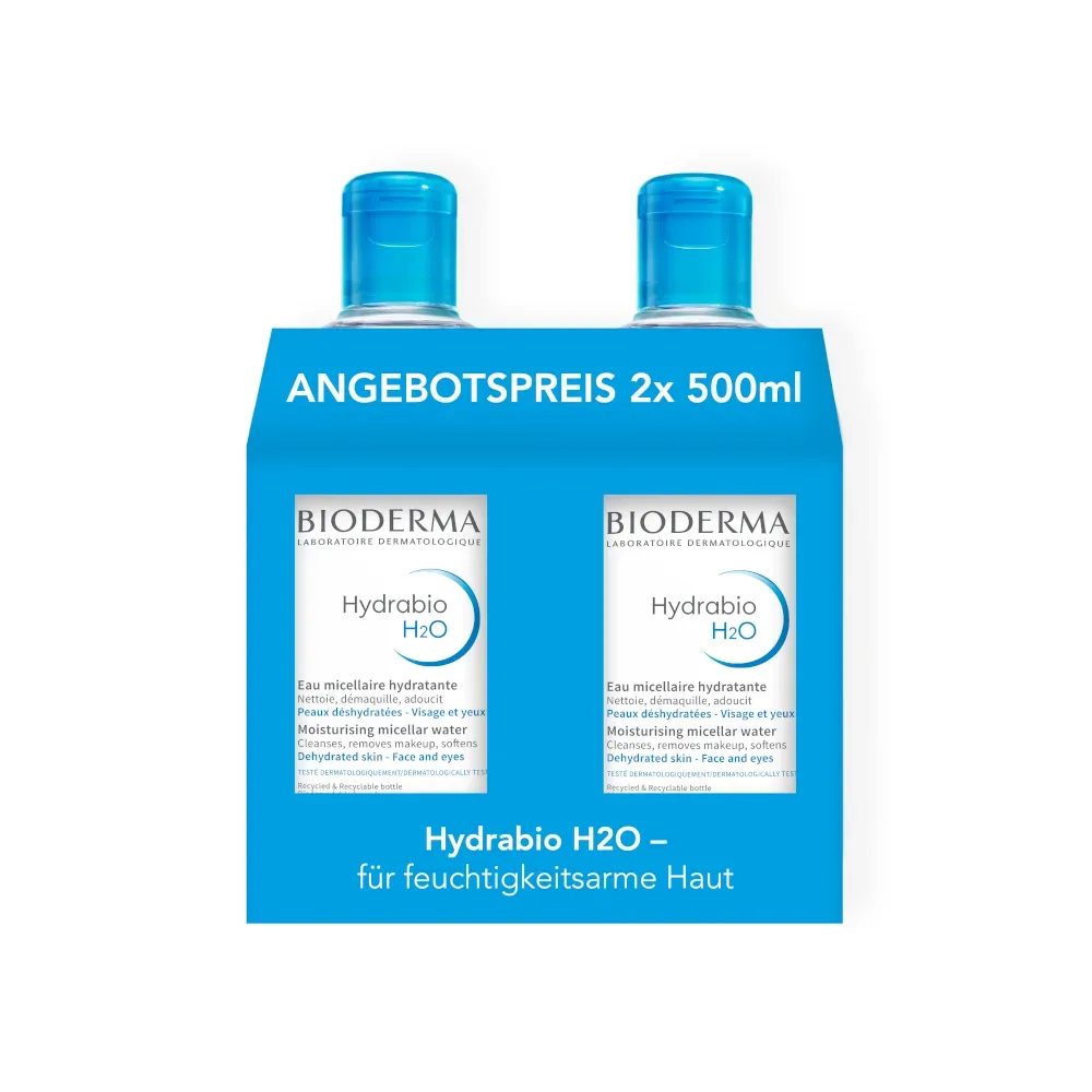 BIODERMA Hydrabio H2O Feuchtigkeitsspendendes Mizellen-Reinigungswasser Doppelpack 2X500 ml Lösung