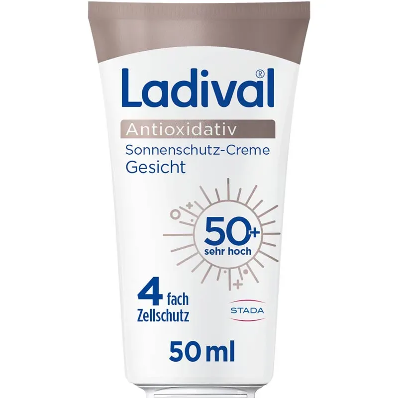 Ladival Antioxidativ Sonnenschutz-Creme Gesicht 50+: Sonnencreme mit Anti-Pollution-Komplex aus Vitamin C & E, mit 4-fach Zellschutz, schweißresistent, 50ml