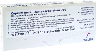 WELEDA CUPRUM METALLICUM praep.D 30 Ampullen 8X1 ml Ampullen