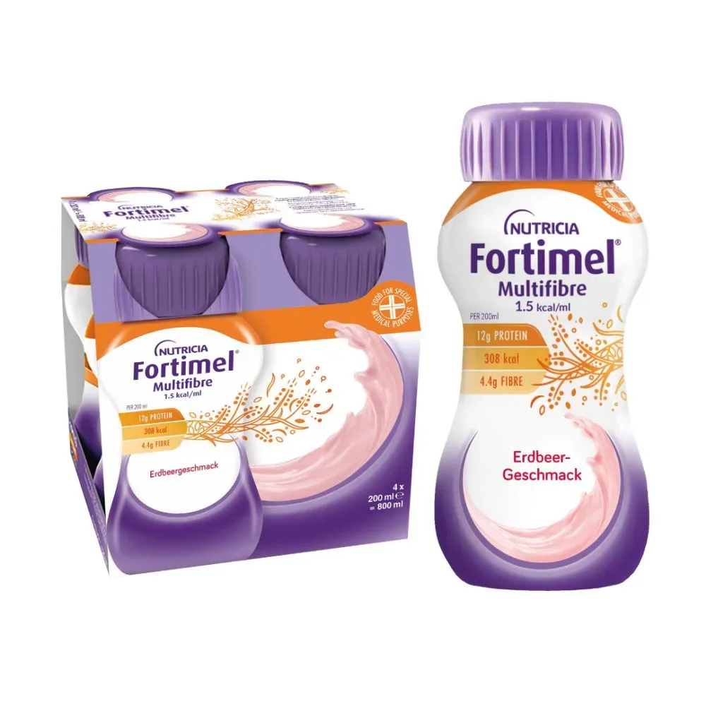 Fortimel Multifibre 1.5 kcal Erdbeergeschmack 4X200 ml Flüssigkeit