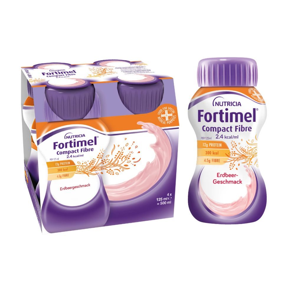 Fortimel Compact Fibre 2.4 Trinknahrung Erdbeere 4X125 ml Flüssigkeit