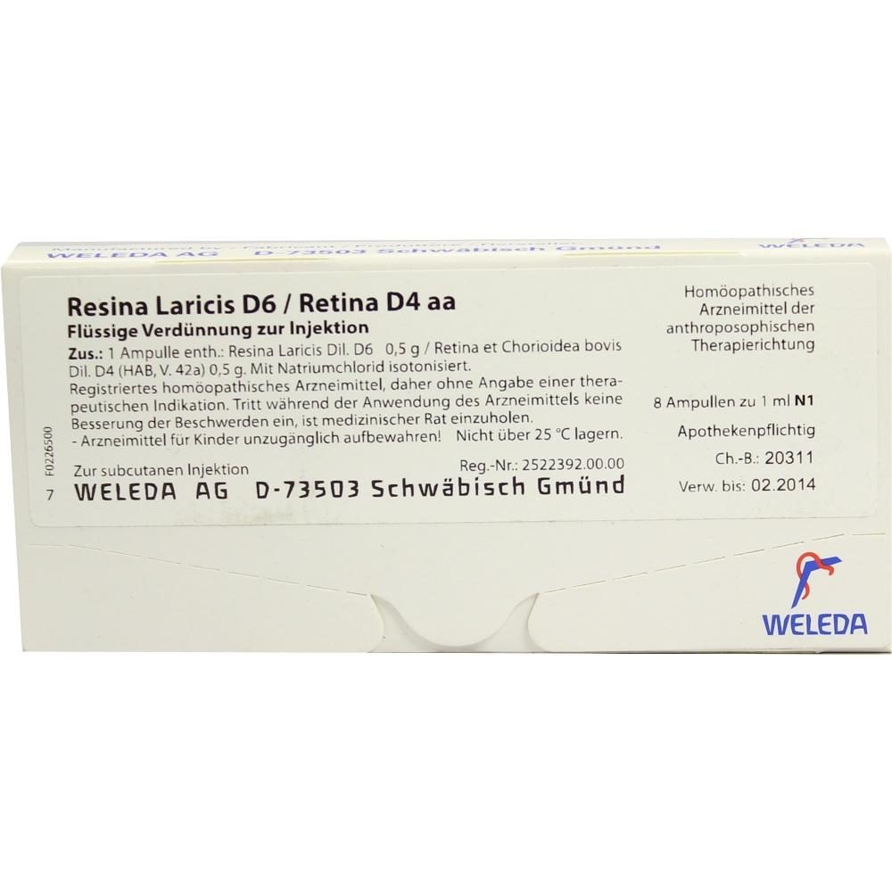 WELEDA RESINA LARICIS D 6/Retina D 4 aa Ampullen 8X1 ml Ampullen