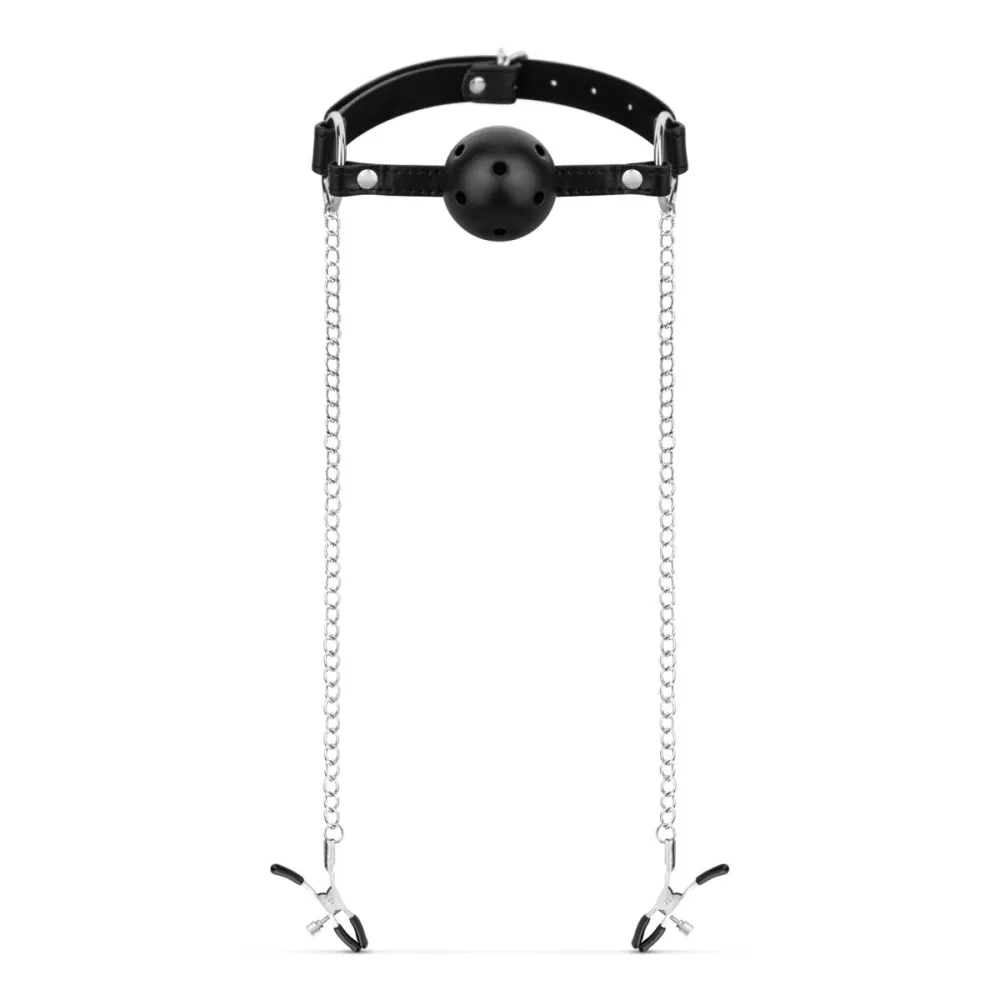Ball Gag with Nipple Clamps
