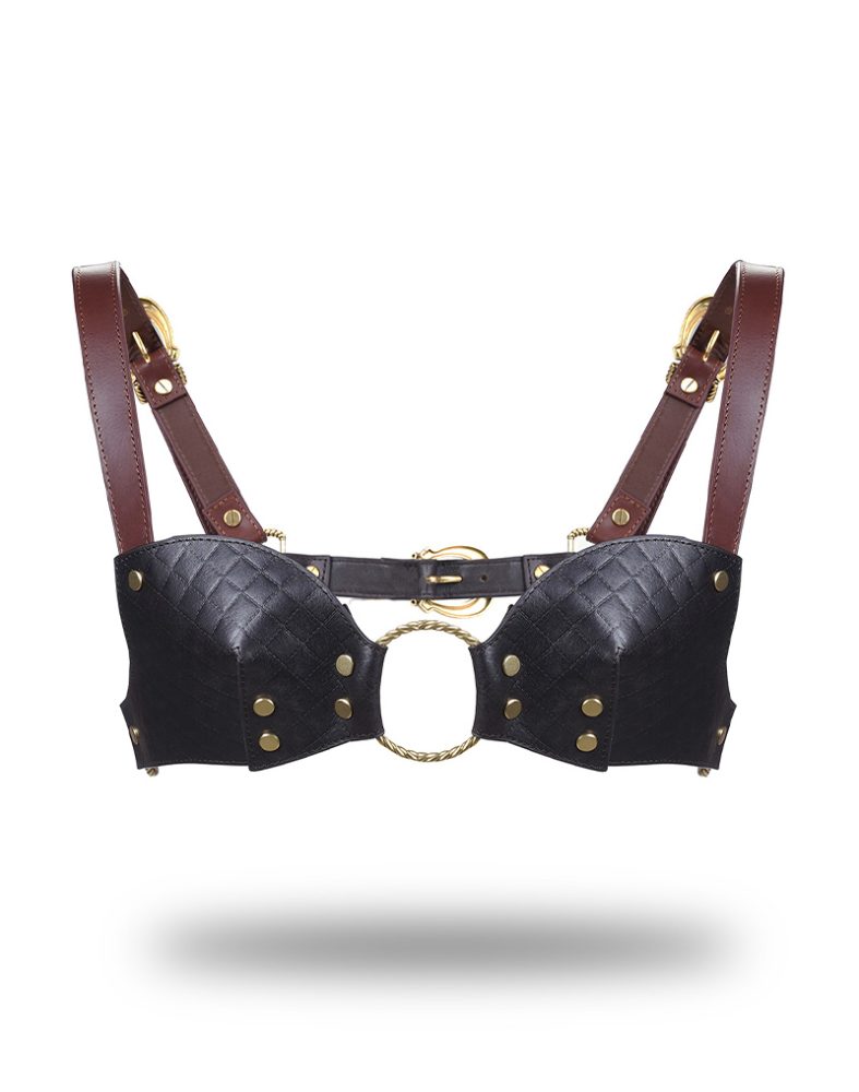Leder Bralette - Schwarz, Braun & Gold