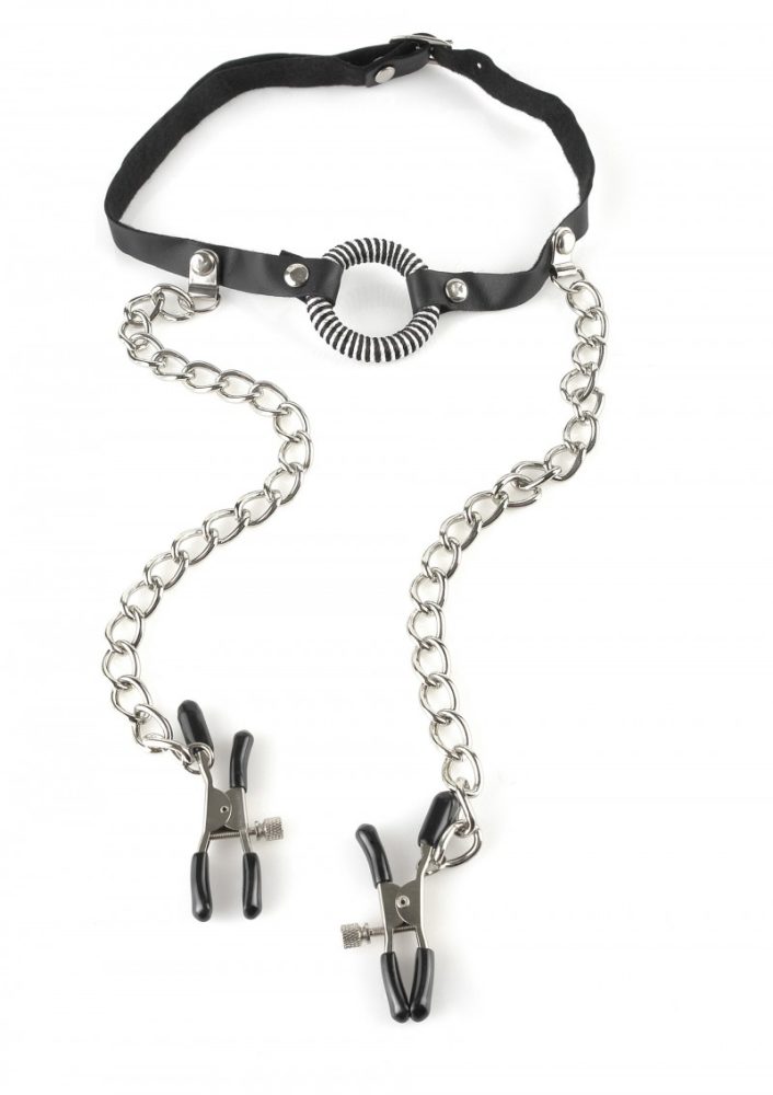 Mundknebel mit Nippelklammern ?O-Ring Gag with Nipple Clamps?