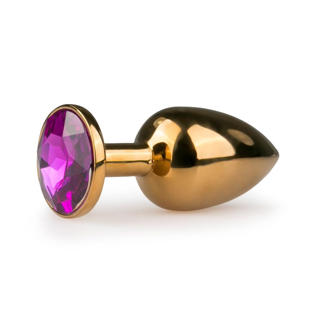 Metal Butt Plug Gold Purple Diamond