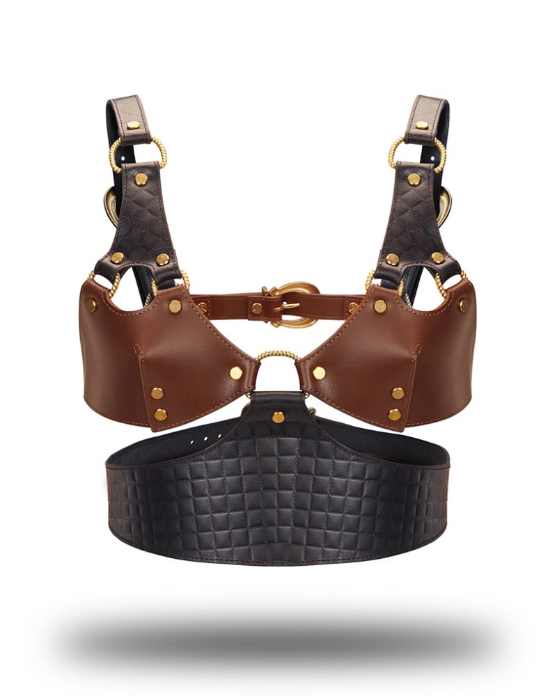 Leder Bustier - Schwarz, Braun & Gold