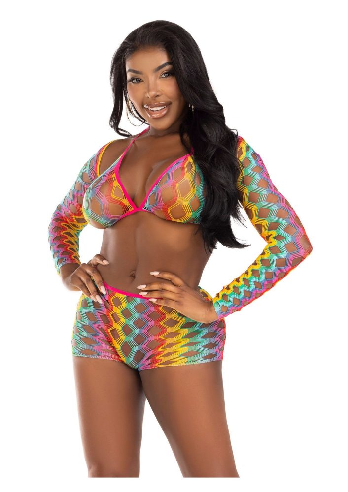 Rainbow Net Top Boyshorts and Shrug