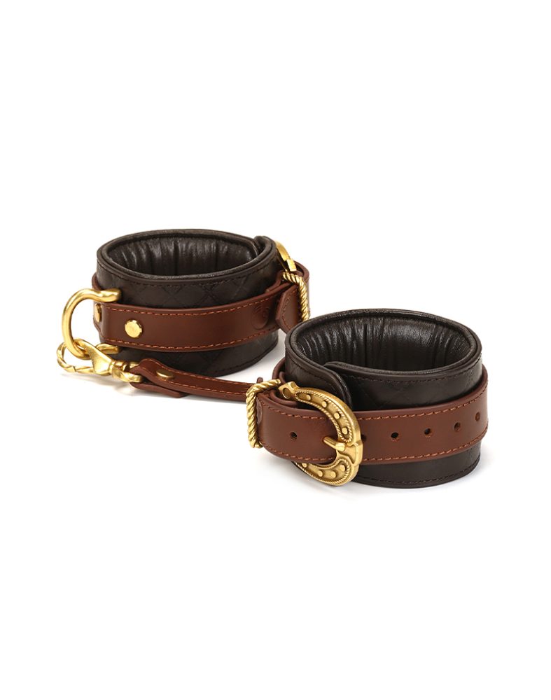 Handschellen aus Leder - Schwarz, Braun & Gold