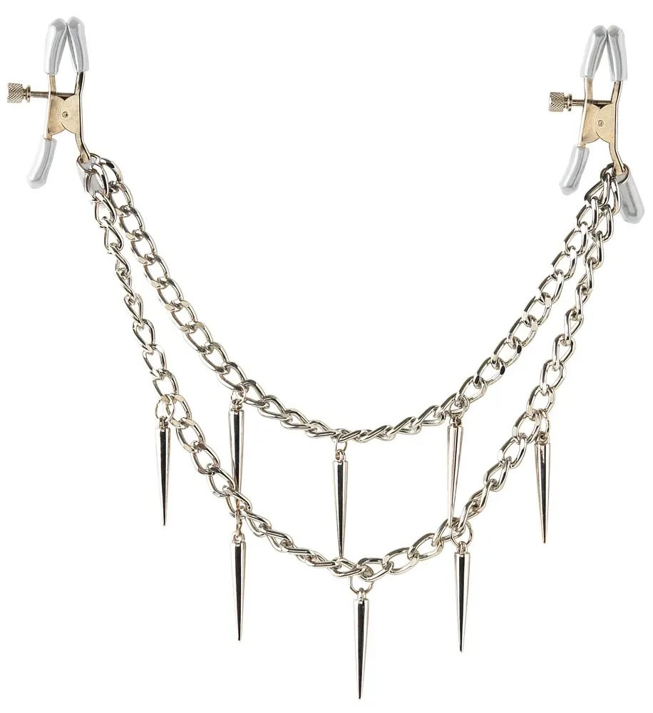 Nippelklammern ?Rock Hard Nipple Clamps?, mit stylischer Metallkette voller Spikes, 31 cm