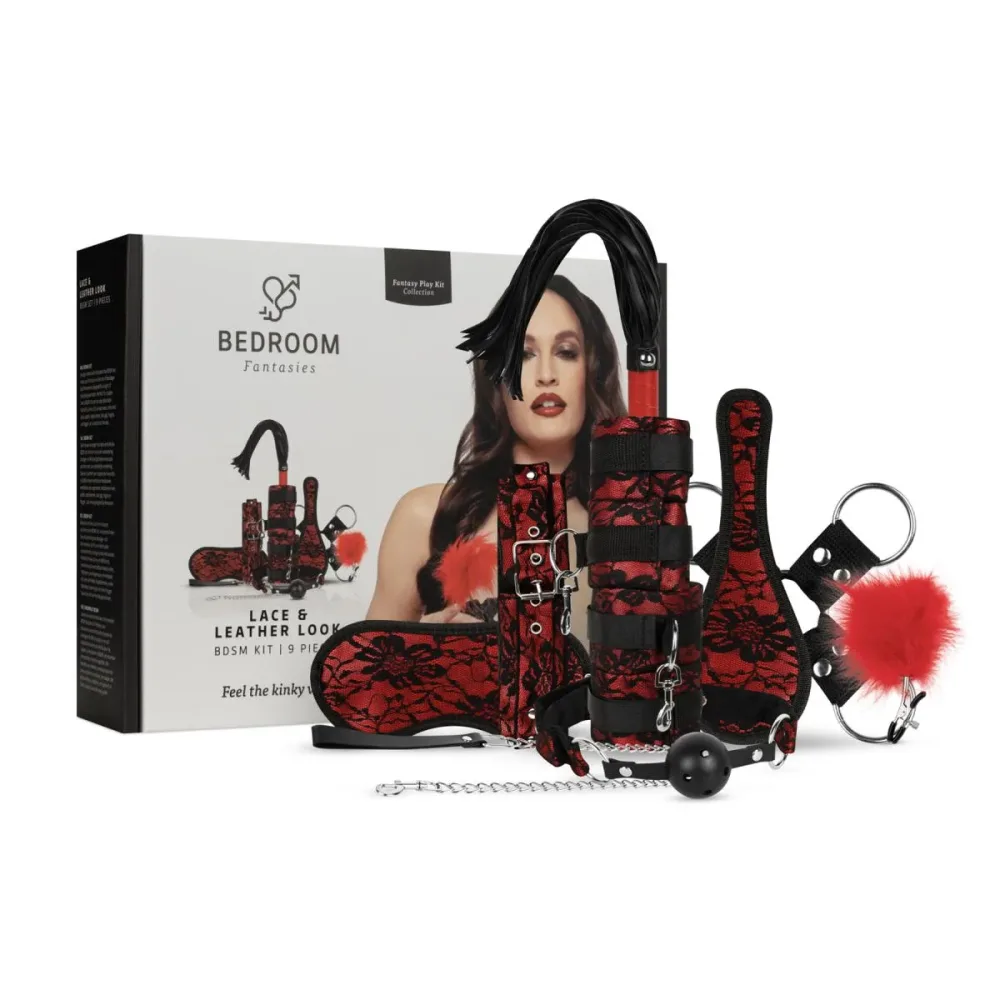 Lace & Leather Look Bondage Set