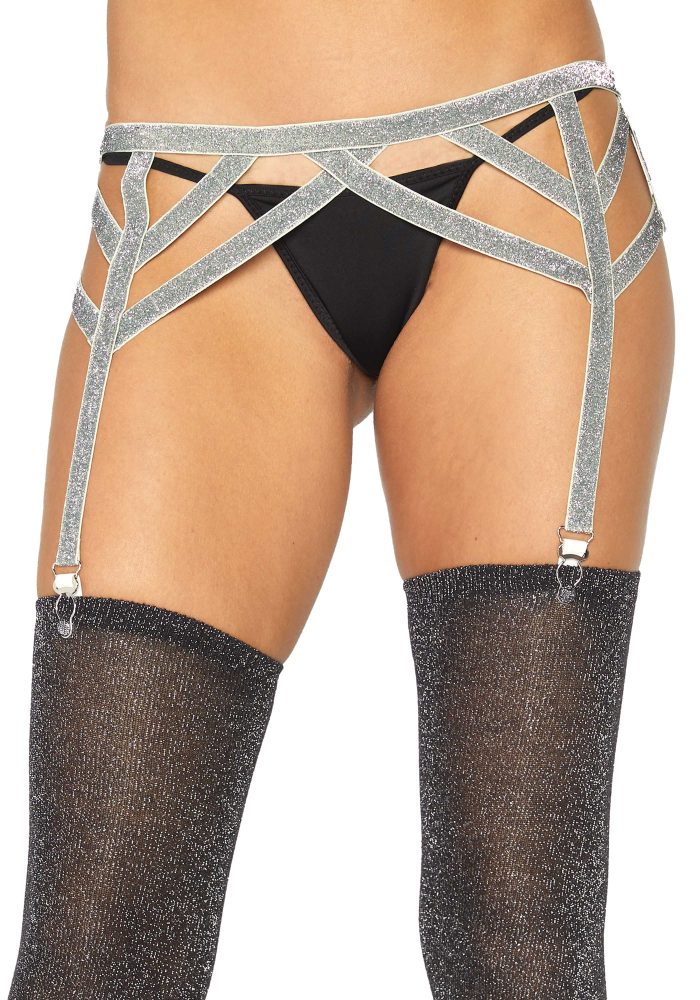 Leg Avenue Lurex elastic garter belt Silver
