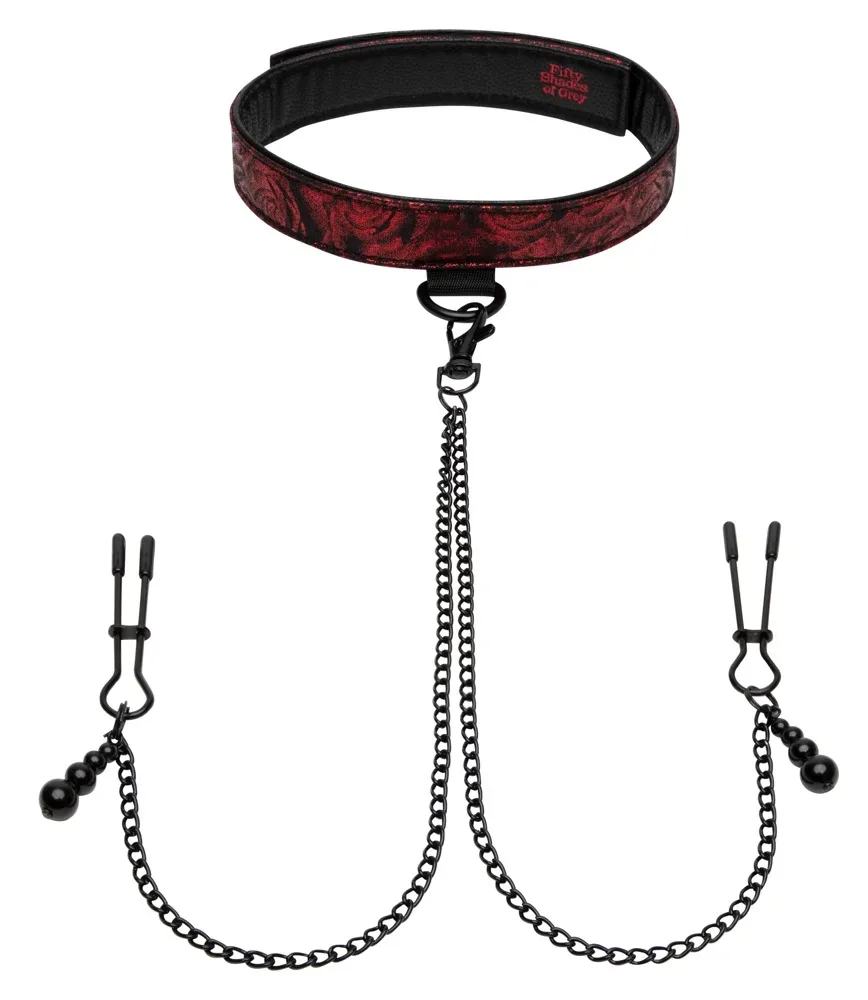 Halsfessel mit Nippelklemmen ?Sweet Anticipation Collar Nipple Clamps?, verstellbar
