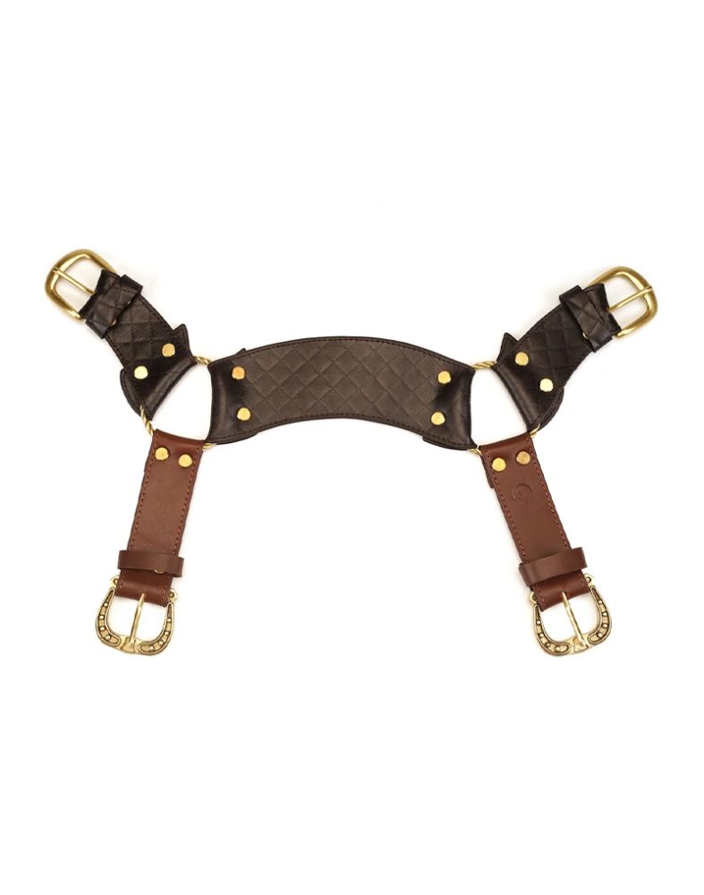 Brustgeschirr aus Leder - Schwarz, Braun & Gold