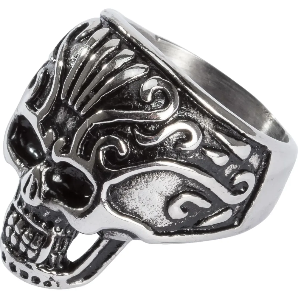 Spirit Motors Edelstahl Ring mit Totenkopf 2.0 silber/schwarz 20 mm - Motorradbekleidung - Zubehör & Accessoires