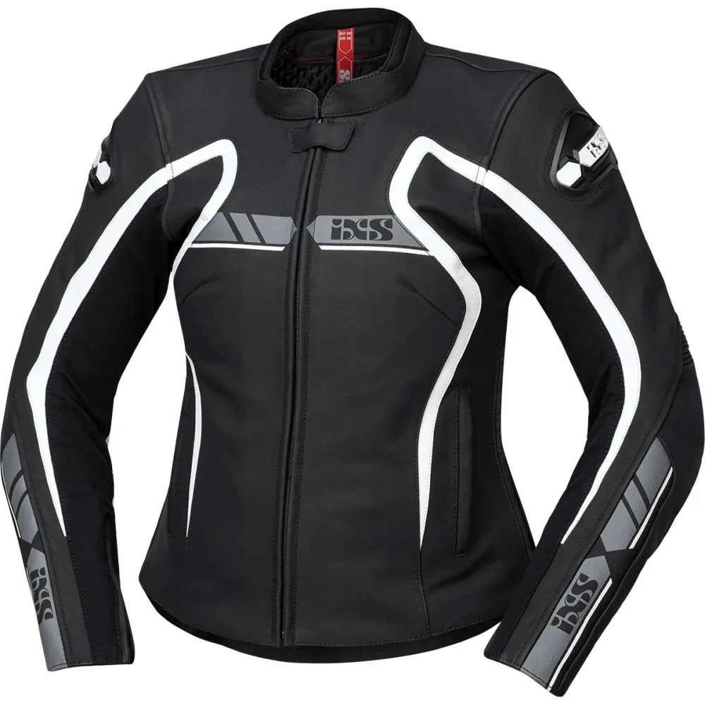 IXS RS-600 1.0 LD Sport Damen Lederjacke schwarz/grau/weiß 46 - Motorradbekleidung - Motorradjacken