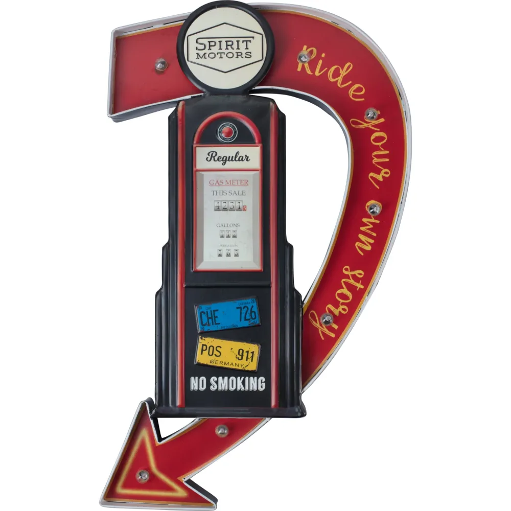 Spirit Motors Wandhalter Retro Zapfsäule mit LED-Beleuchtung - Motorradzubehör - Geschenkideen