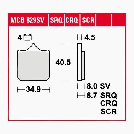 TRW Lucas Bremsbeläge Sintermetall Street MCB829SV 34,9x40,5x8mm - Motorradteile & Ersatzteile - Bremsen