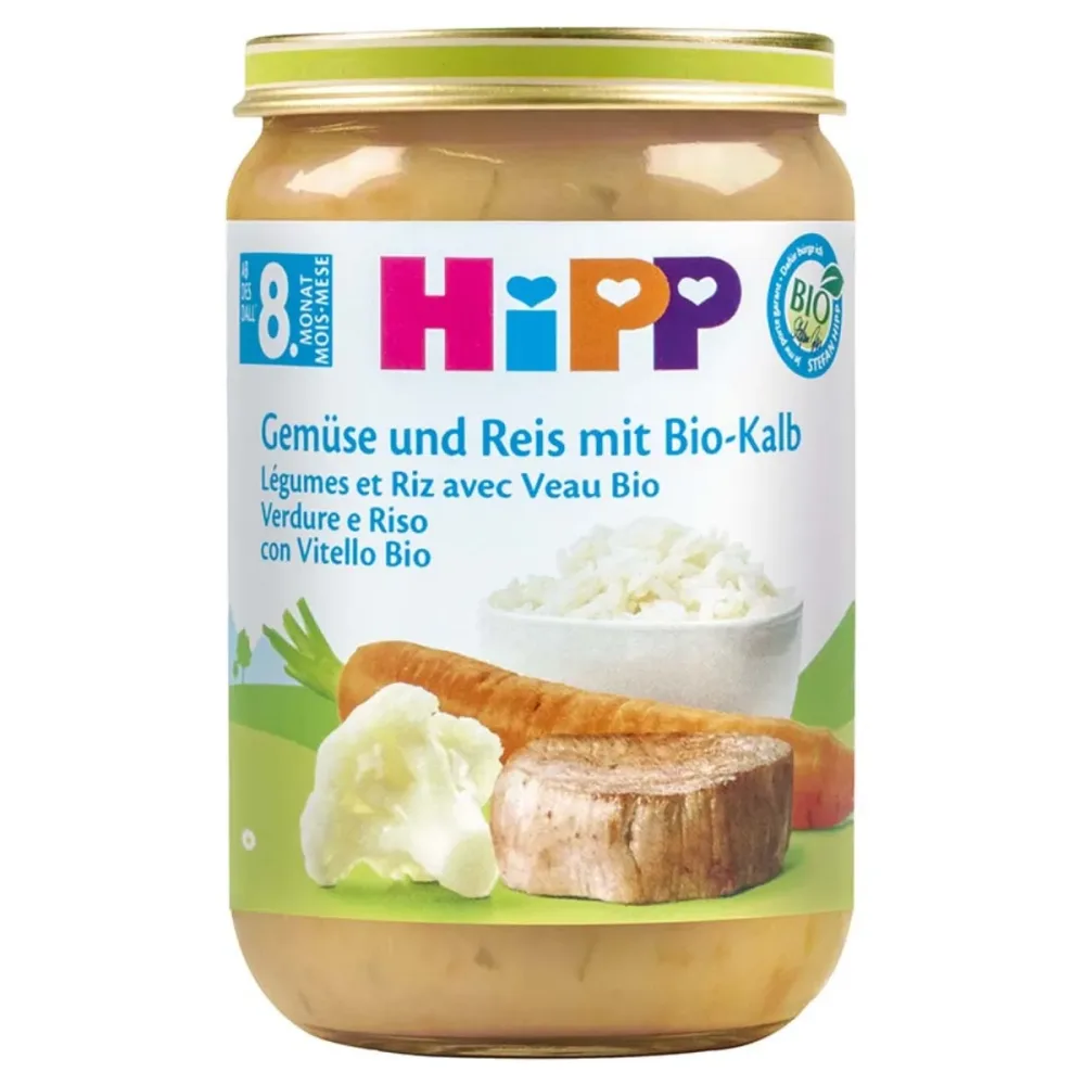 Hipp Gemüse und Reis mit Kalbfleisch 8M Bio Glas 220g