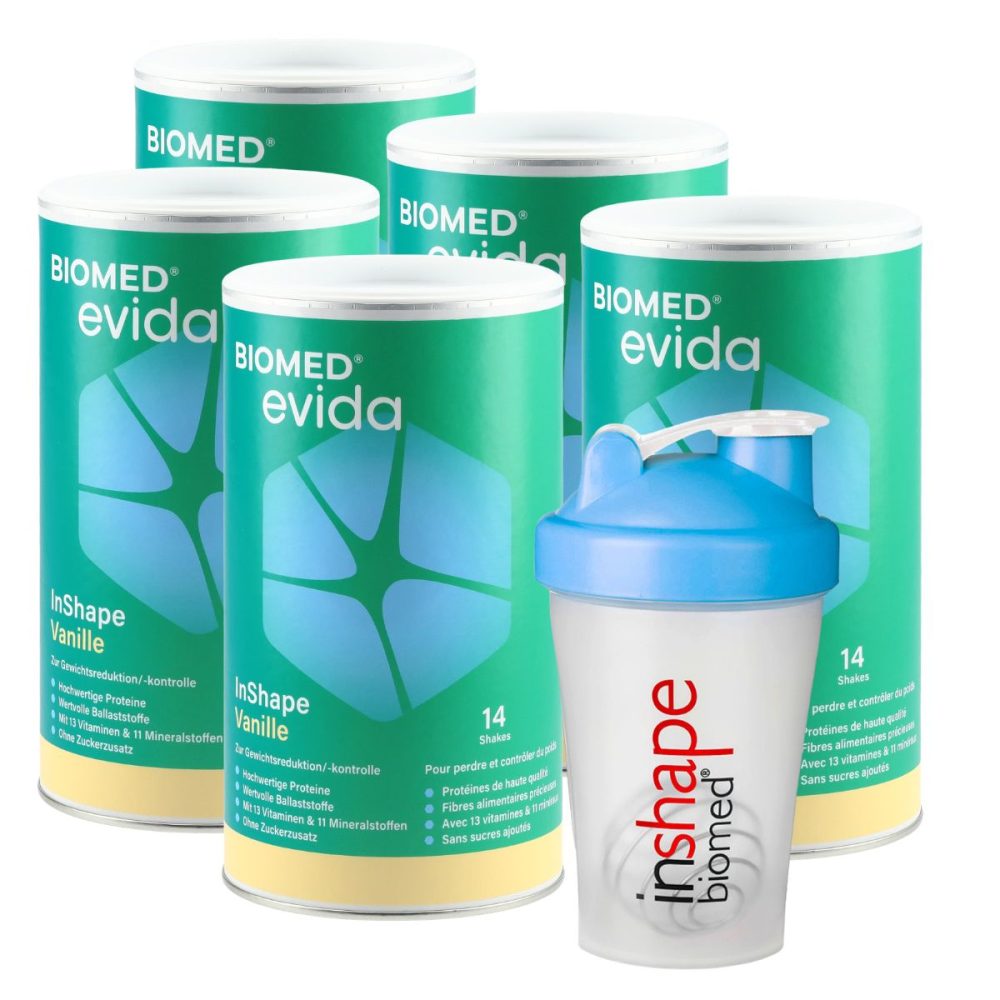 Biomed Evida InShape Pulver Vanille 5x 420 g mit Shaker