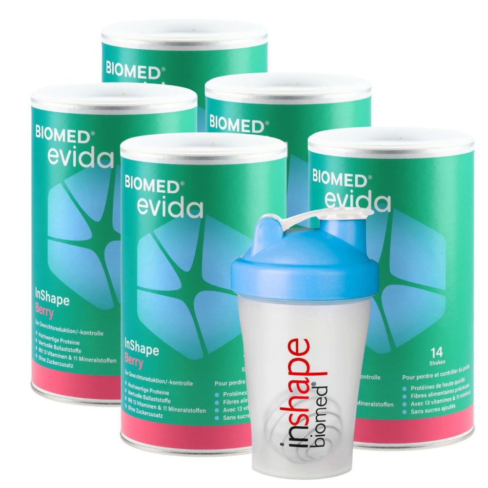 Biomed Evida InShape Pulver Berry 5x 420 g mit Shaker