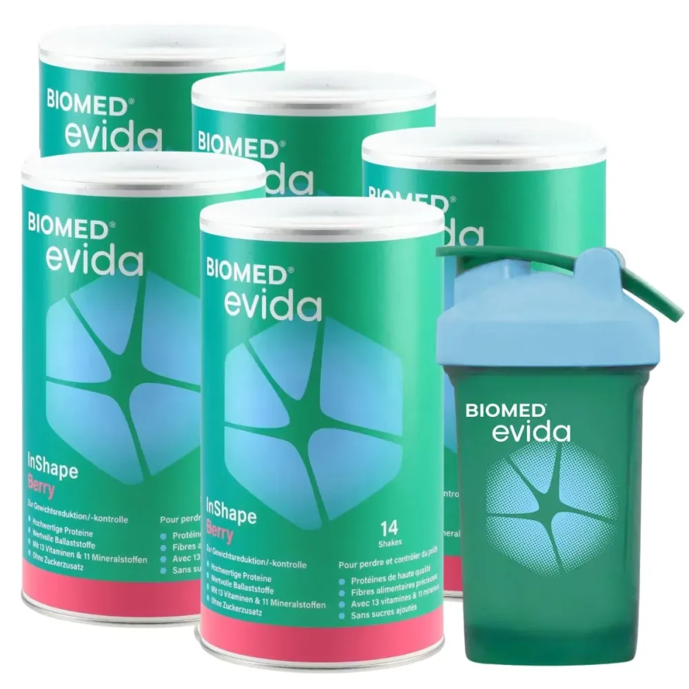 Biomed Evida InShape Pulver Berry 5x 420 g mit Shaker