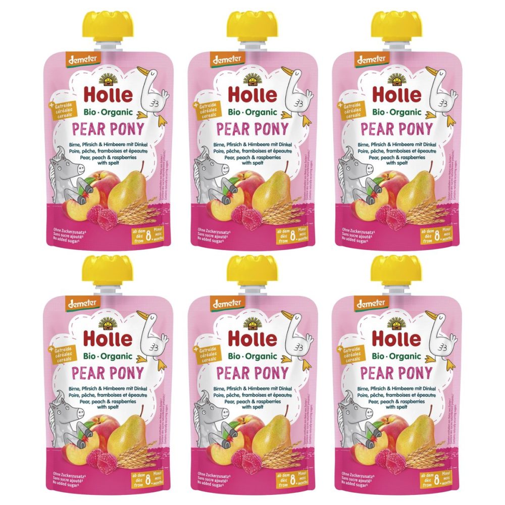 Holle Pear Pony Pouchy Birne Pfirsich Himbeer mit Dinkel 6x 100 g