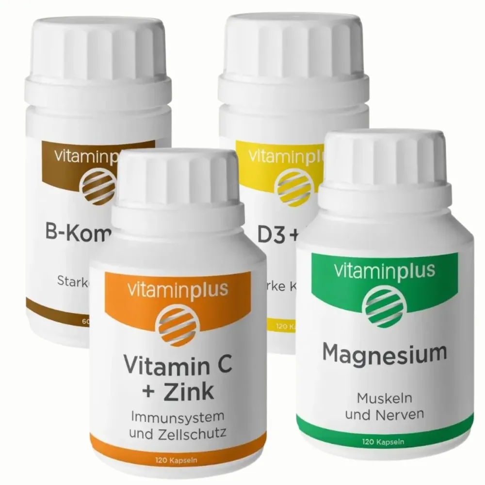 Vitaminplus B-Komplex, C + Zink, Vitamin D3 + K2 & Magnesium