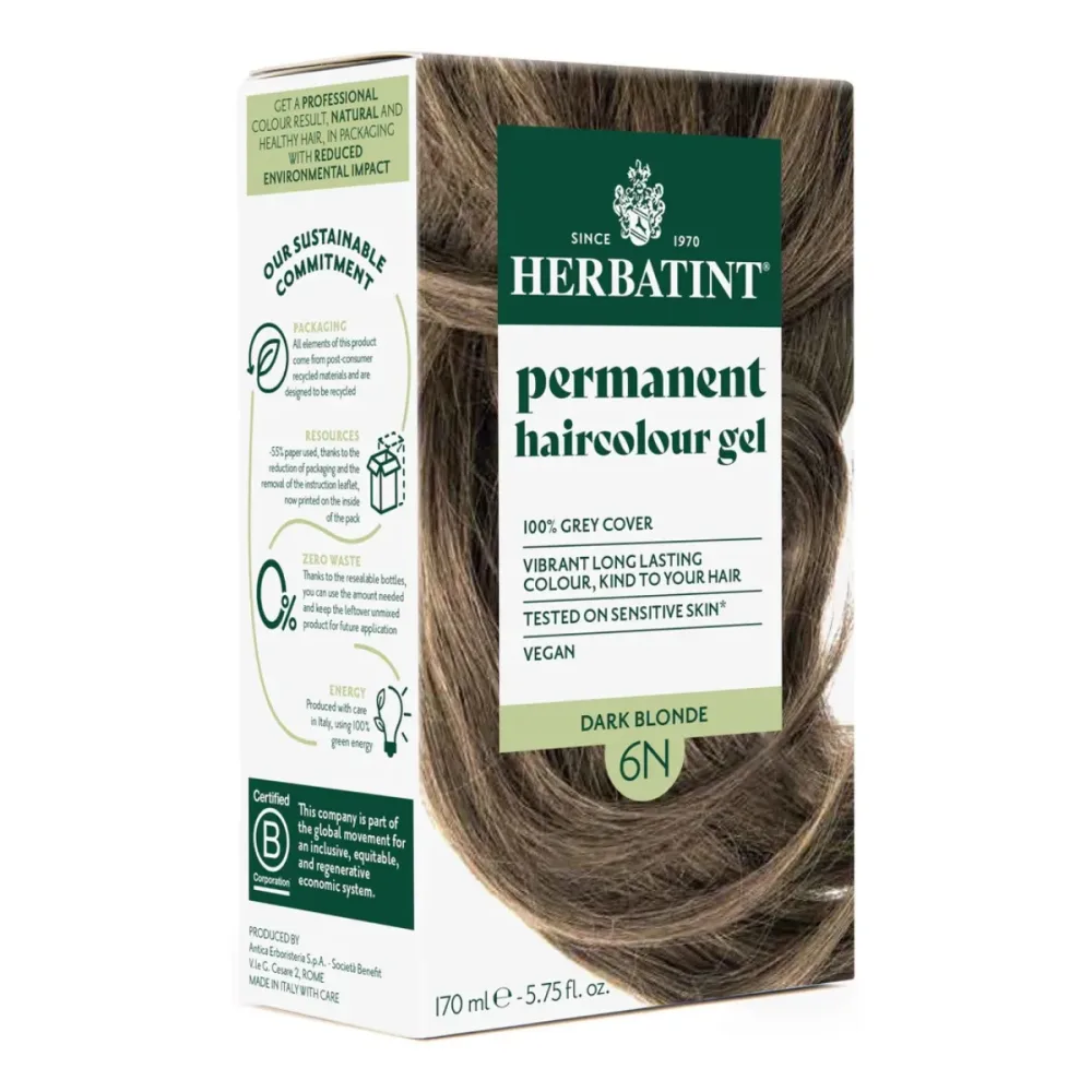 Herbatint Permanentes Haarfärbegel, Dunkelblond (6N), 100 % Grauhaar Abdeckung