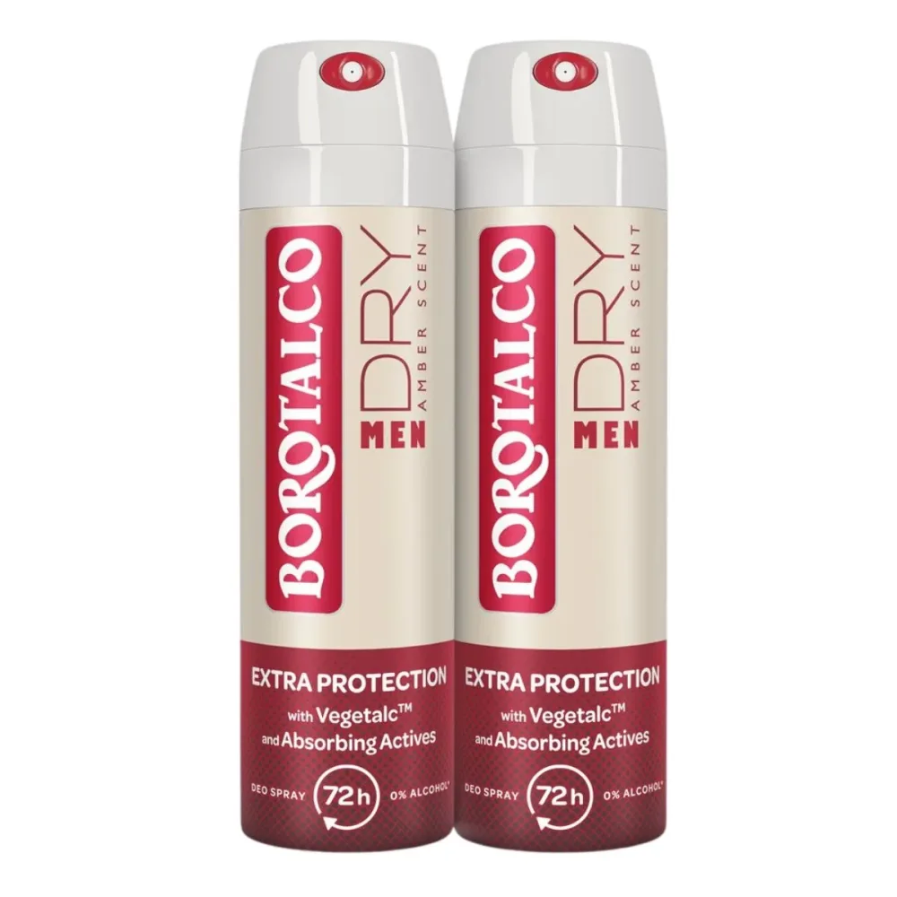 Borotalco - Deo Men Extra Dry Amber Spray Duo, 2 x 150 ml