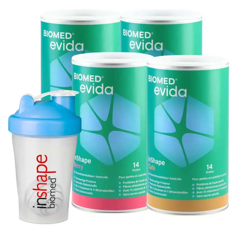 Biomed Evida InShape 4er Kombi alle Sorten mit Shaker