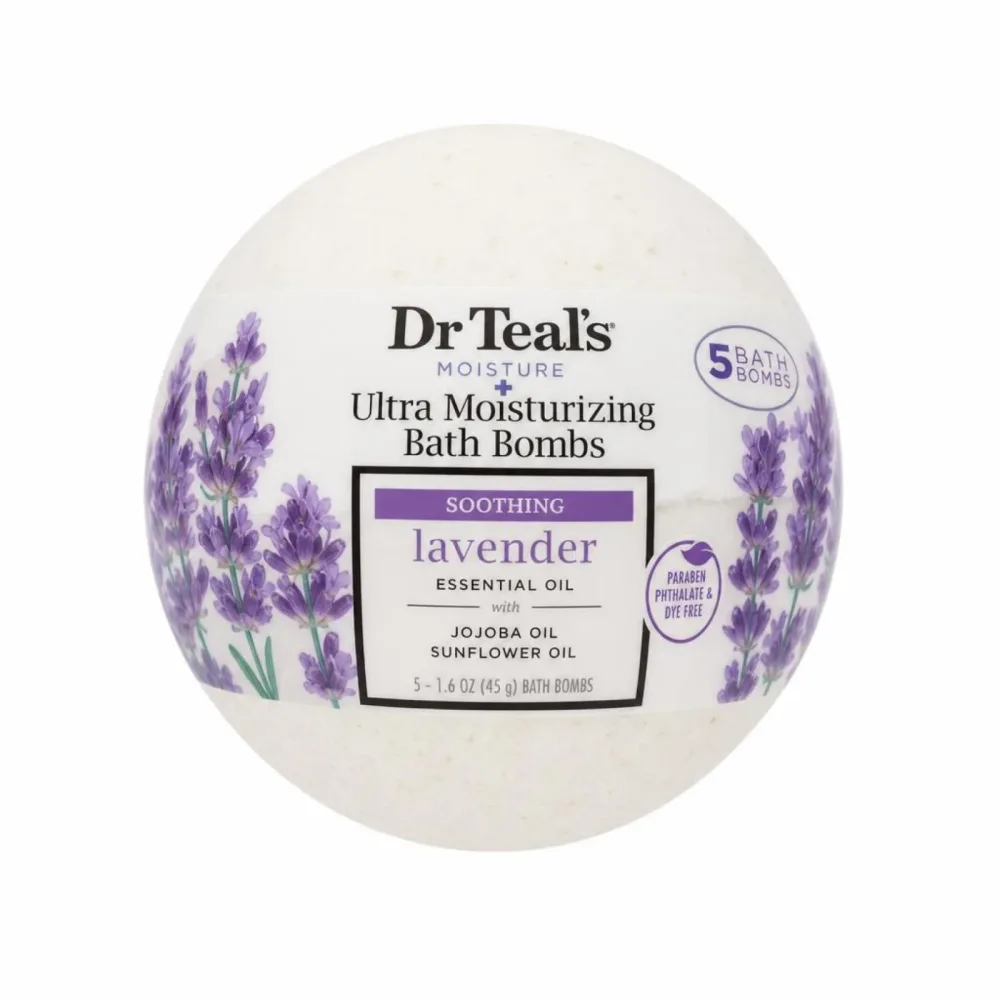 Dr Teal's Ultra Moisturizing Bath Bombs Five (5) 50 ml Moisture Soothing Bath Bombs with Lavender, Essential Oils, Jojoba Oil, Sunflower Oil (Unisex) 50 ml
