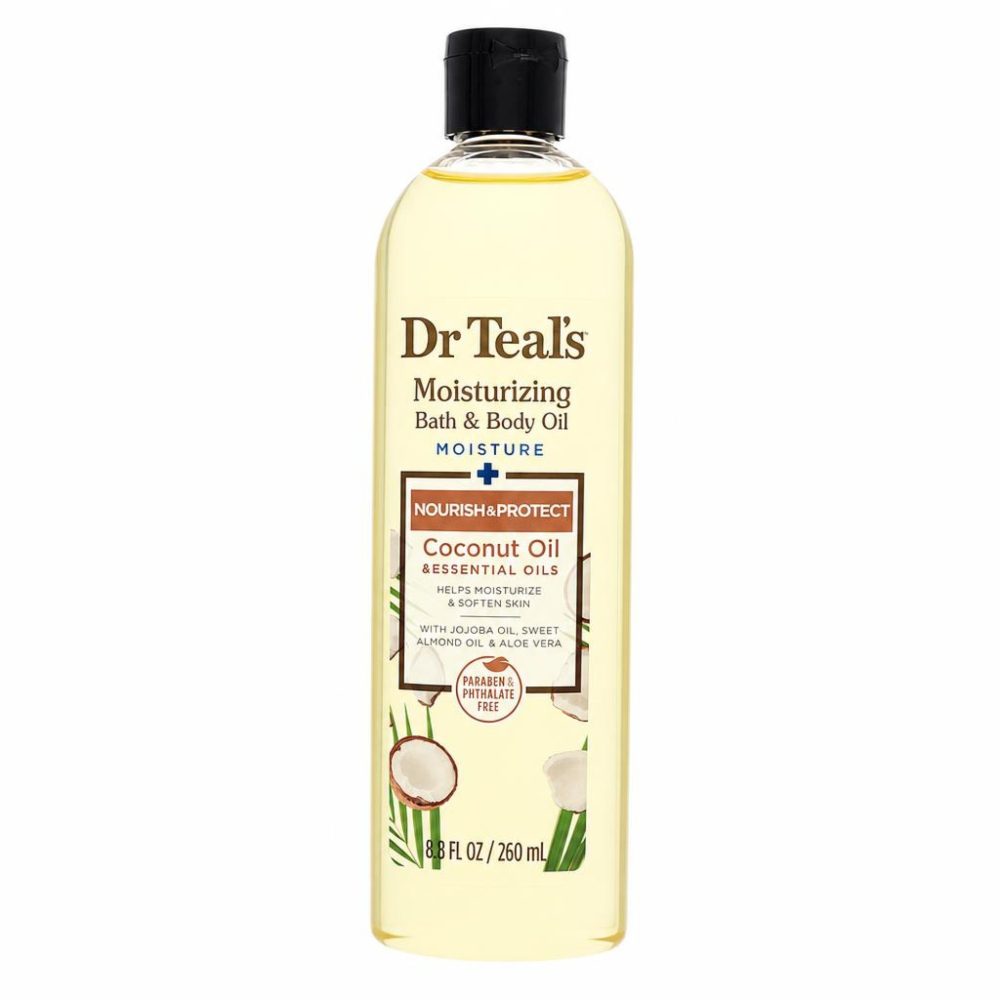 Dr Teal's Moisturizing Bath & Body Oil Nourishing Coconut Oil with Essensial Oils, Jojoba Oil, Sweet Almond Oil and Cocoa Butter 260 ml