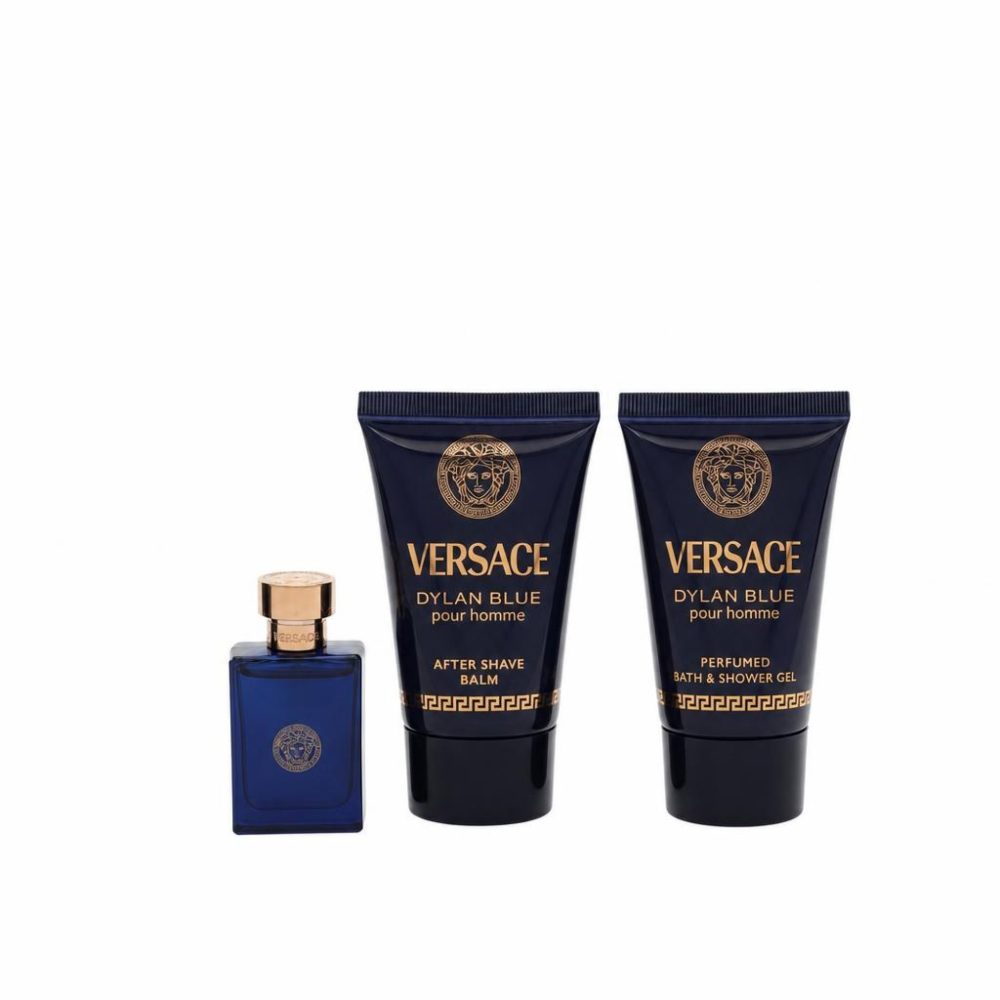 Versace Pour Homme Dylan Blue Gift Set -- 6 ml Mini EDT + 25 ml After Shave Balm + 25 ml Shower Gel