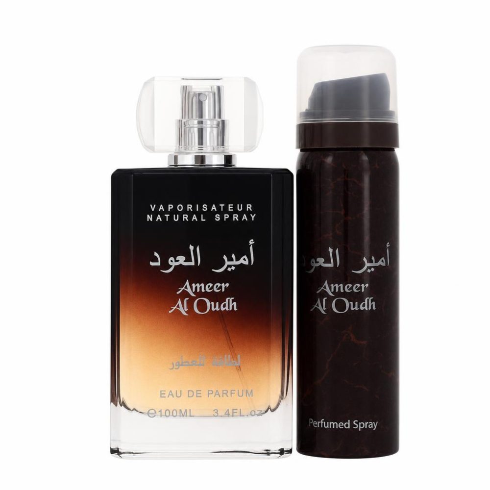 Lattafa Ameer Al Oudh Gift Set -- 100 ml Eau De Parfum Spray + 50 ml Perfumed Spray