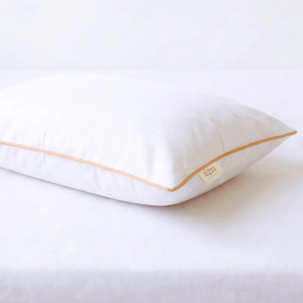 Kissenbezug aus Perkal – 65x100cm – Weiss mit Rand in Beige