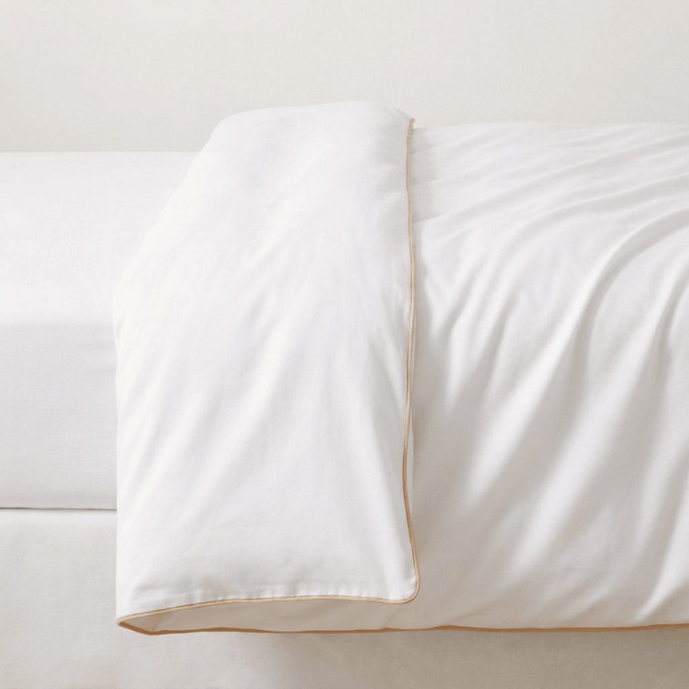 Duvetbezug aus Perkal – 240x240cm – Weiss mit Rand in Beige – Mit Reissverschluss