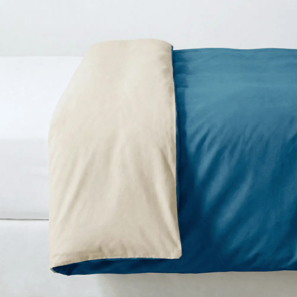 Duvetbezug aus Perkal – 200x210cm – Beige & Blaugrün – Mit Reissverschluss