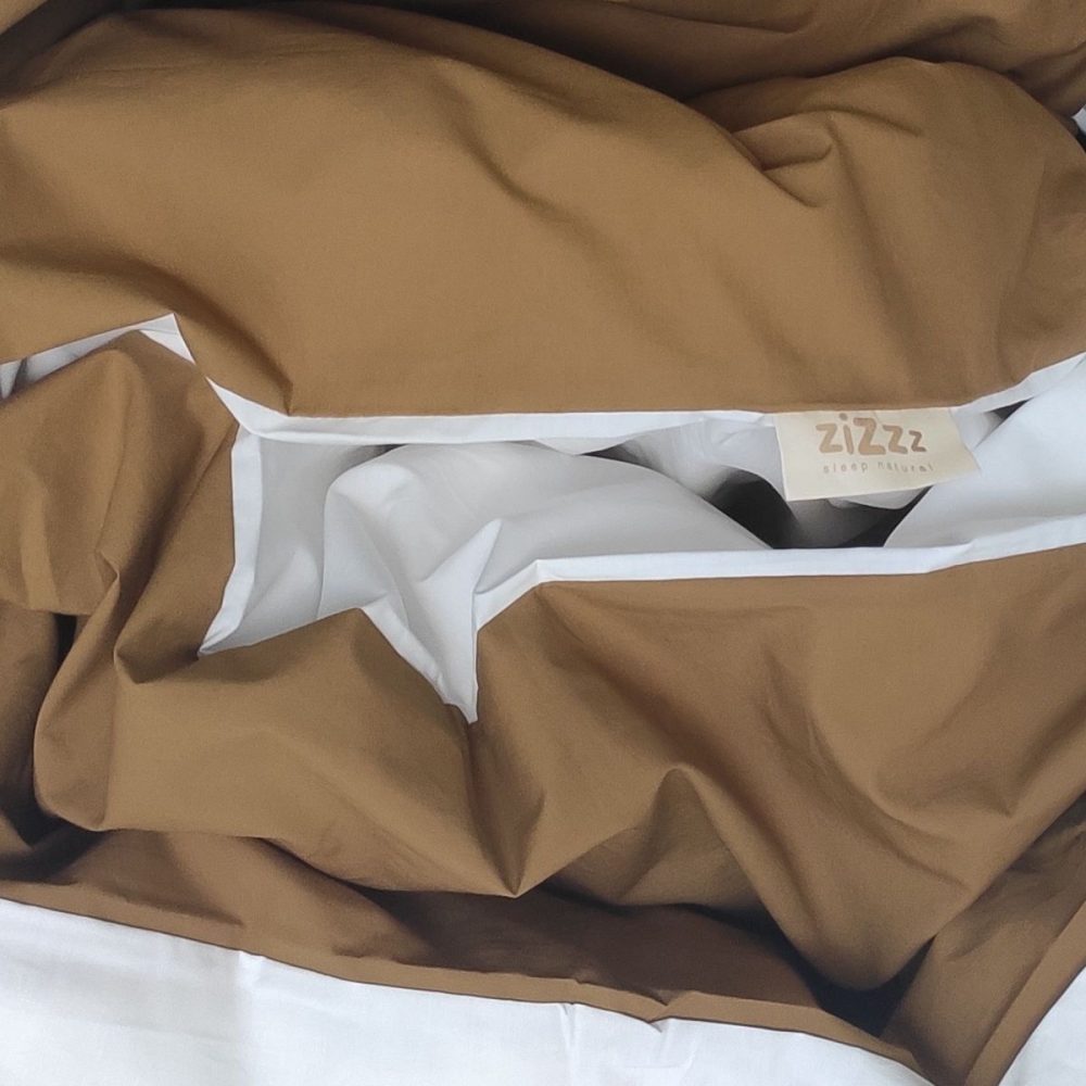 Duvetbezug aus Perkal – 160x210cm – Weiss & Senfgelb – Mit Reissverschluss