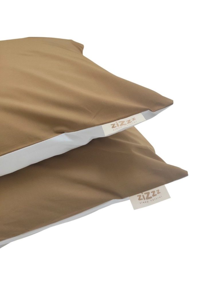 Perkal Kissenbezug – 65x65cm – Beige & Senfgelb