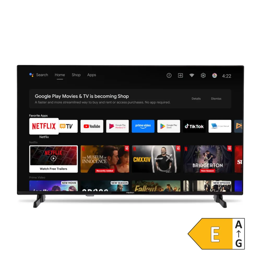 MEDION LIFE MD 843100 Android TV? (2026), 108 cm (43''), Full HD Display, PVR ready, Bluetooth®, Netflix, Amazon Prime Video, Micro Dimming